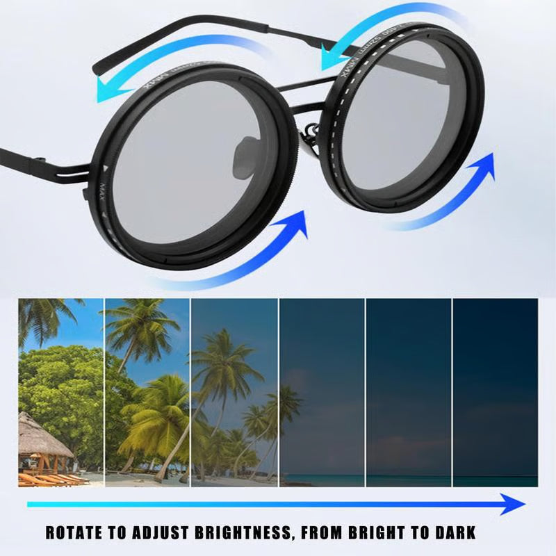 Adjustable Tint Rounded Polarized Lenses Retro Sunglasses