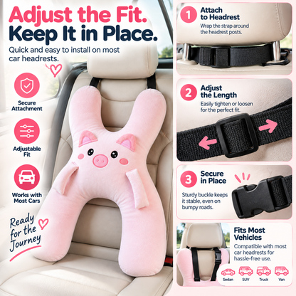 🐷 Kids Car Travel Hug Pillow – Soft H-Shaped Nap Companion for Road Trips 🚗💤