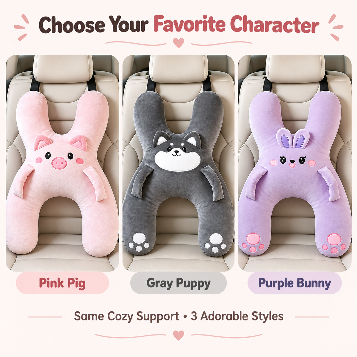 🐷 Kids Car Travel Hug Pillow – Soft H-Shaped Nap Companion for Road Trips 🚗💤