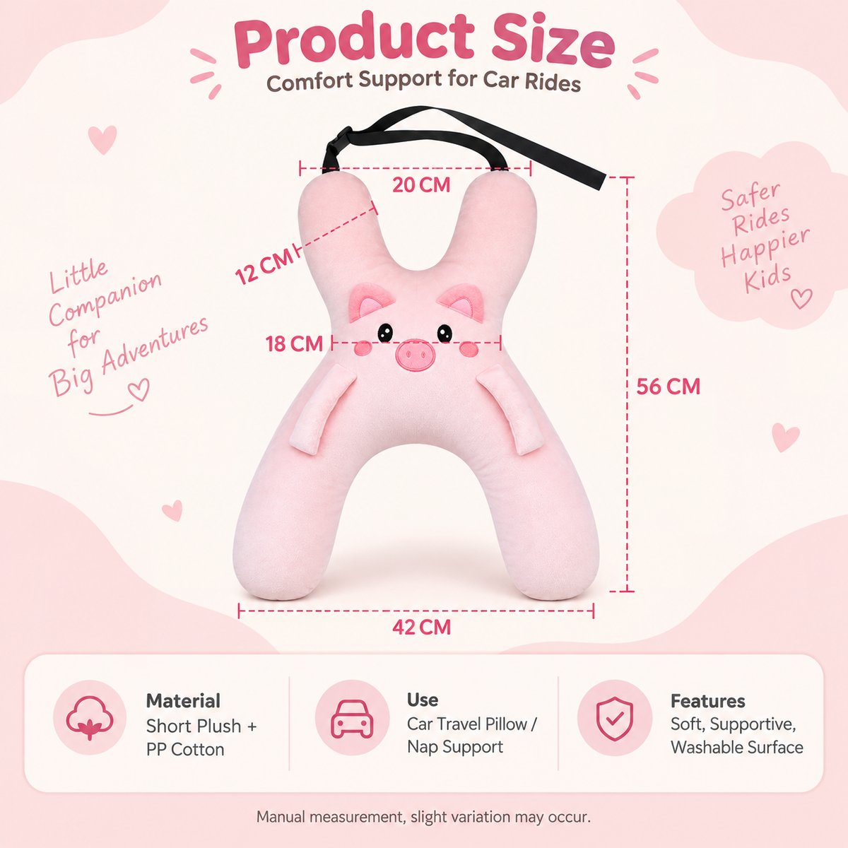 🐷 Kids Car Travel Hug Pillow – Soft H-Shaped Nap Companion for Road Trips 🚗💤