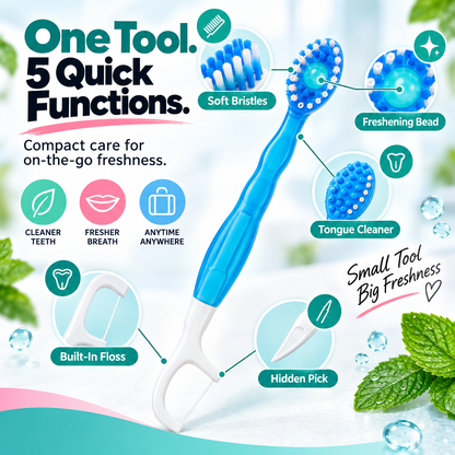 ✨ 5-in-1 Portable Oral Care Brush – Freshen Up Anytime, Anywhere
