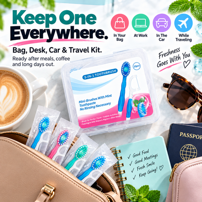 ✨ 5-in-1 Portable Oral Care Brush – Freshen Up Anytime, Anywhere