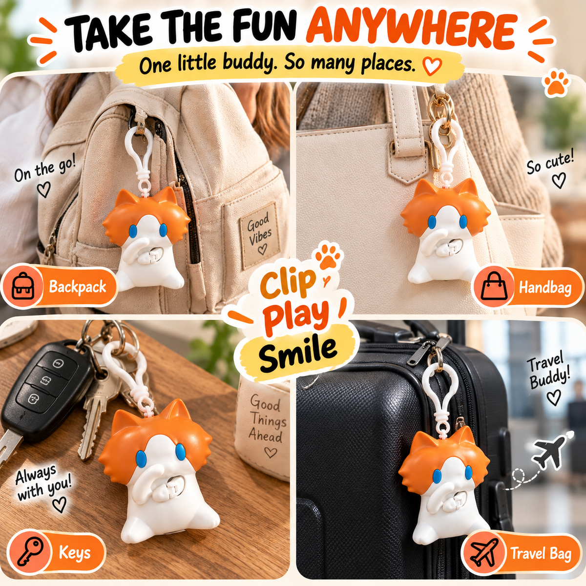 🐱Pull-String Cat Keychain Toy – Funny Bag Charm & Gift for Cat Lovers