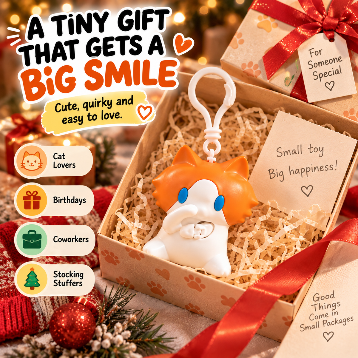 🐱Pull-String Cat Keychain Toy – Funny Bag Charm & Gift for Cat Lovers