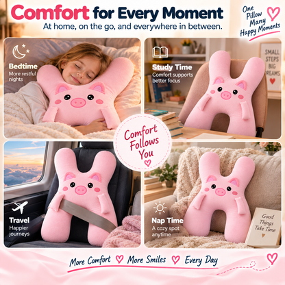 🐷 Kids Car Travel Hug Pillow – Soft H-Shaped Nap Companion for Road Trips 🚗💤