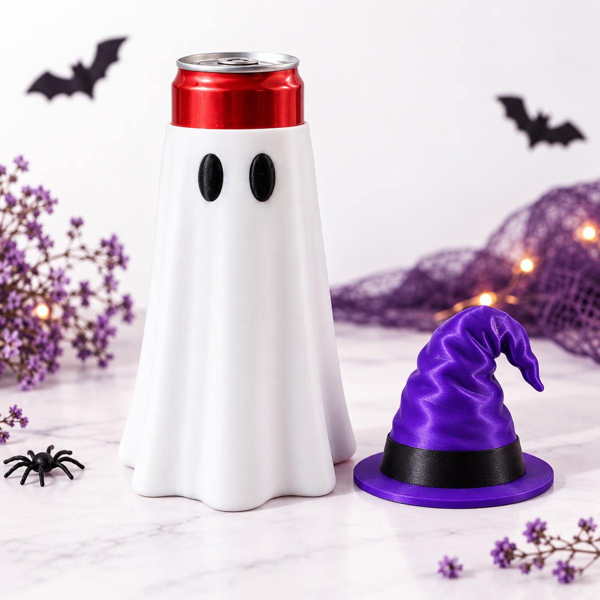 Ghost Can Holder with Witch Hat Dust Cover